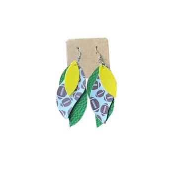 

Layered Football Feather Shaped Faux Leather Teardrop Earrings Colorful Triple Layer Leaf Drop Earrings Mom Gifts