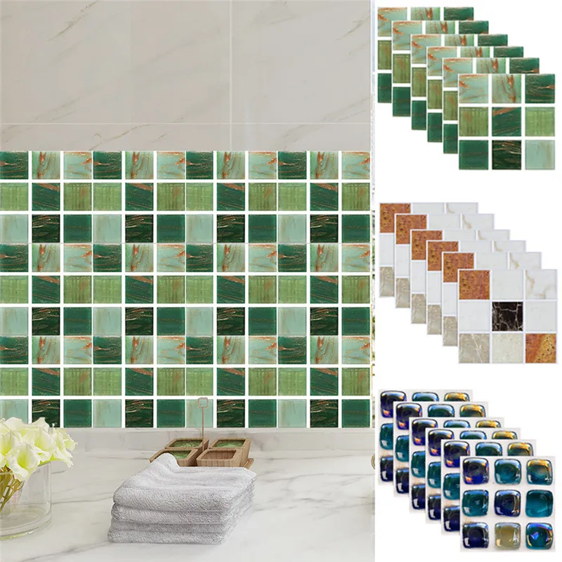 

6pcs Tile Mosaics Tile PVC Stickers Kitchen Bathroom Personality Anti-Stickers mildew proof waterproof Self-sticking wallpaper@C