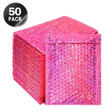 

50pcs Bubble Mailer Laser Rose Red Envelopes Padded Mailing Poly Mailer for Gift Packaging Self Seal Shipping Bag Padding Pink
