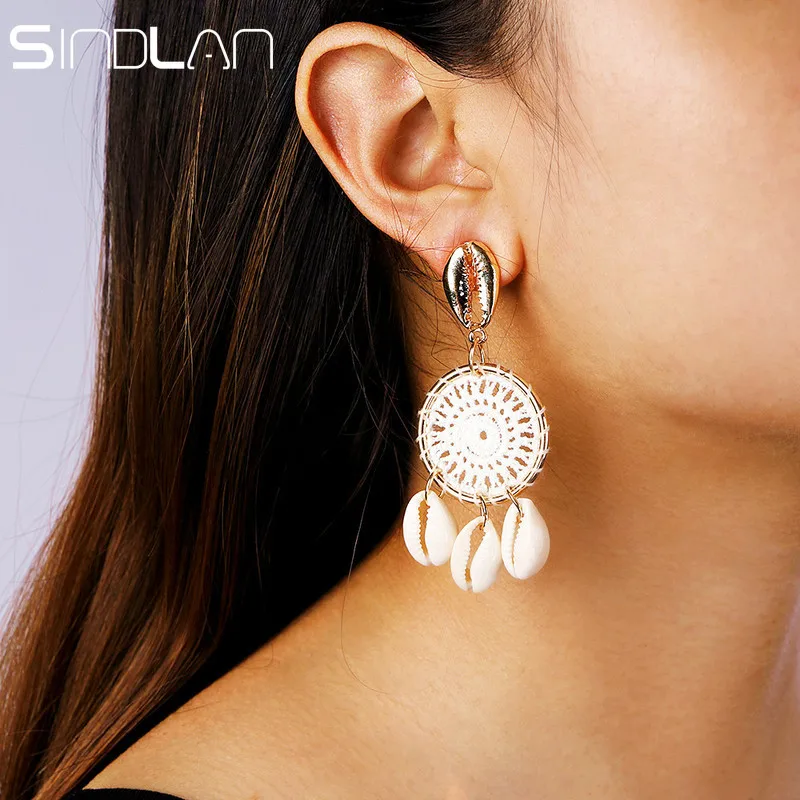 

Sindlan Handmade Weave Natural Shell Tassel Earrings for Women Big Statement Earrings Large Dangle Earring Bohemia Ear Jewelry