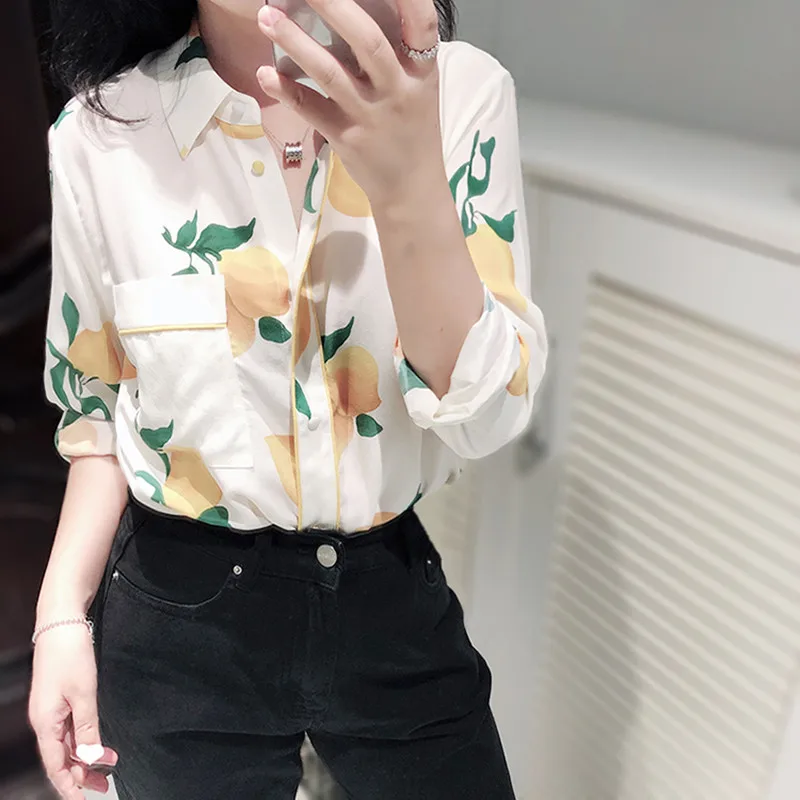 Women Silk Blouse French Fresh Autumn Lazy  Lemon