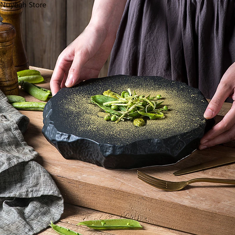 

Творческий каменный узор Керамика пластины нерегулярные Ресторан Дисплей пластина Услуги лоток 8 дюймовый матовый золотой пластине Кухня посуда