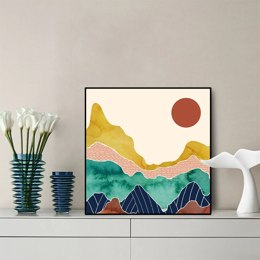 

Abstract Mountain Peak Picture Home Decor Wall Art Canvas Painting Gold Art Scenery Posters and Prints for Bedroom Decoration