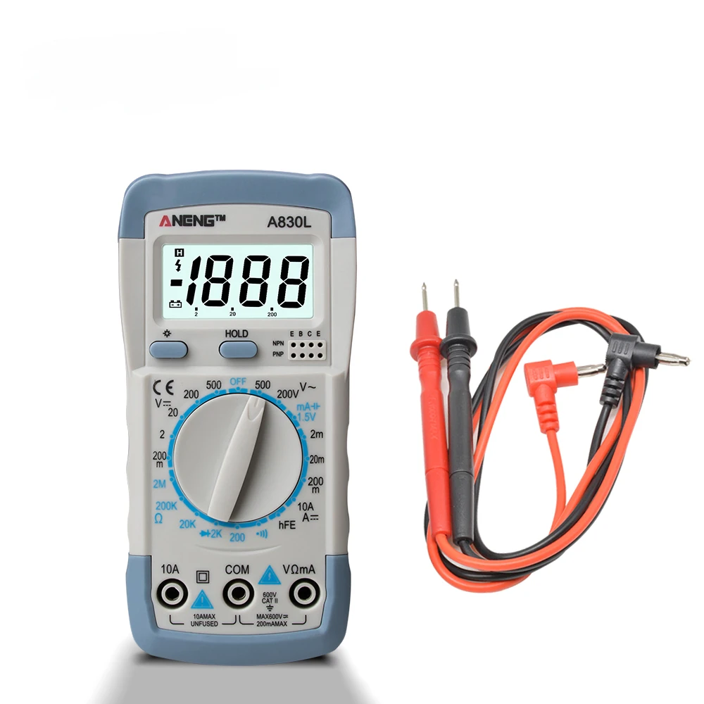 LCD Digital Multimeter A830L AC DC Voltage Diode Freguency Multitester Current Tester Luminous Display with Buzzer Function 6