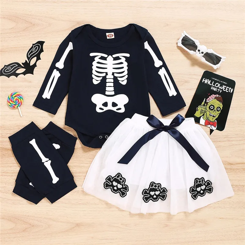 PatPat 2020 New Arrival Autumn Baby Girl Skeleton Street style Suit-dress Halloween Festival Baby Girl Clothes