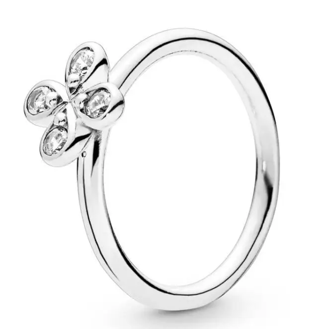 

Original 925 Sterling Silver Ring Four-petal Flower Rings With Crystal For Women Wedding Party Gift Fashion Jewelry