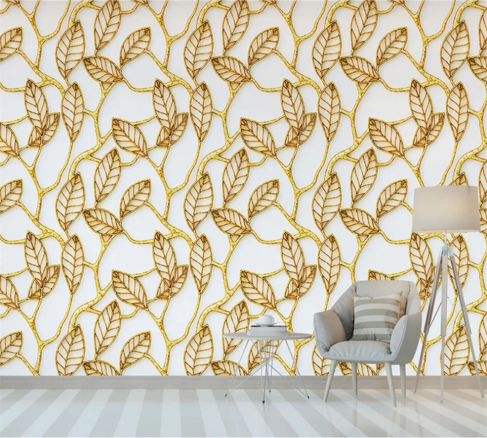 Custom 3D wallpaper mural Nordic minimalist golden leaves bedroom background wall бумага для выпечки силиконизированная nordic eb golden 38×50 м профессиональная