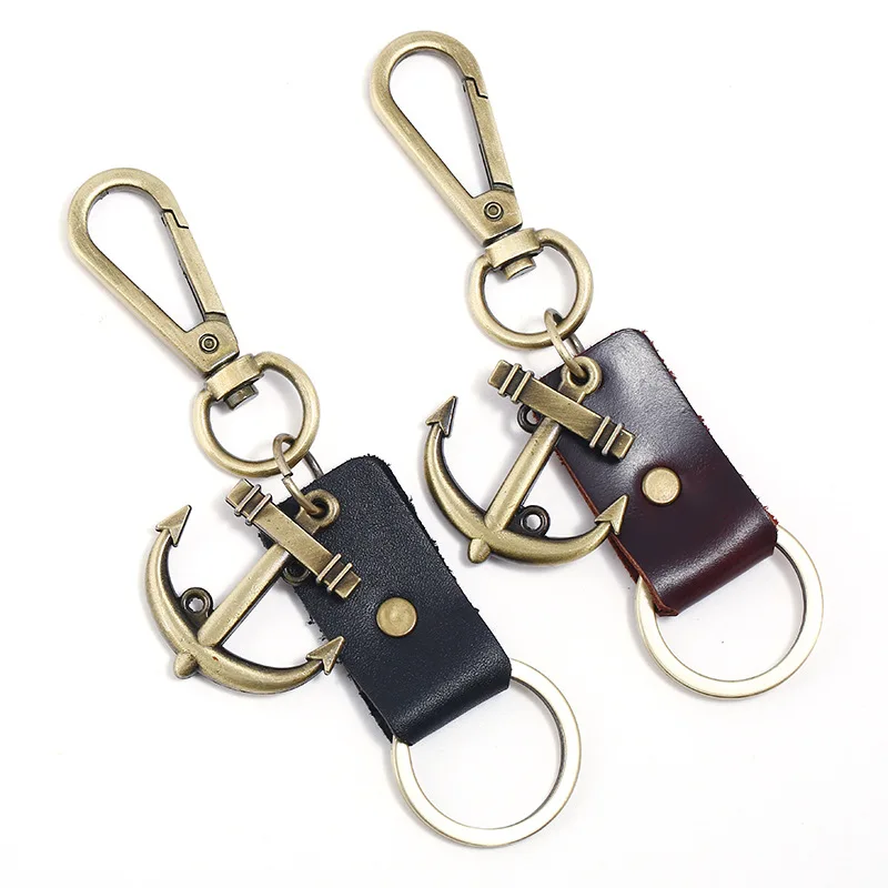 

Punk Cool Genuine Leather Vintage Cowhide Bronze Men Car Key Ring Creative Handmade Small Gifts
