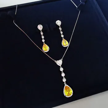 

Funmode 2PCS Luxury Waterdrop CZ Pendant Necklace Earring Jewelry Sets For Women Party Gifts Pendientes Wholesale FS42