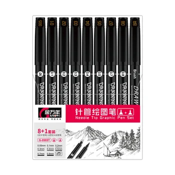 9Pcs/Set Pen Drawing Fiber Needles Fine liner  Brush Pen Sketch Pen For Designer Architect Artist Comics office waterpfoof 1