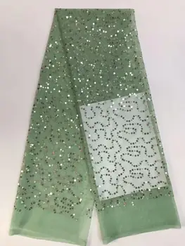 

New green sequins african lace fabric wedding embroidery swiss lace fabric 5yards cotton fabric for dress FD826