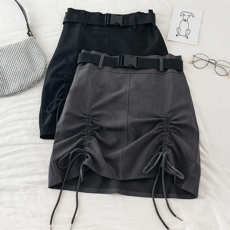

Safari Style Drawstring Women Skirts 2021 Summer New High Waist Solid Slim Sexy Mini Female Bud Skirts Top Quality