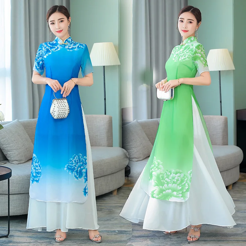 

Cheongsam 2019 Catwalks Cheongsam Costume Slim Fit Long Elegant Modified Version Dress Large Size