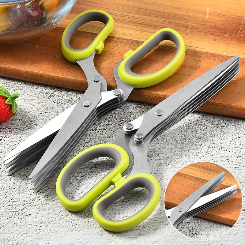 Kitchen Scissor 5 Layer Stainless Steel  Multi-Layers Scallion Cutter Herb Tool 