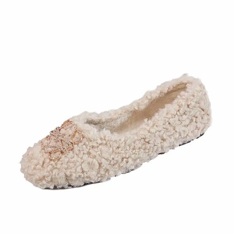 

Online Celebrity Fluffy Shoes Women's Outer Wear C02 Autumn & Winter New Style Versatile Flat Lambs Wool Slip-on Moccosins plus