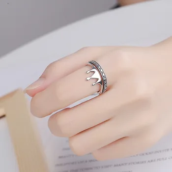 

100% 925 Sterling Silver Royal King Crown Ring Female Fashion Personality Vintage Index Finger Rings for Women Fine Jewelry 2020