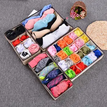

Fashion 3 Colors Drawer Closet Underwear Bra Organizer Storage Boxes Cotton Linen Folding Underwear Scarf Socks Organiser