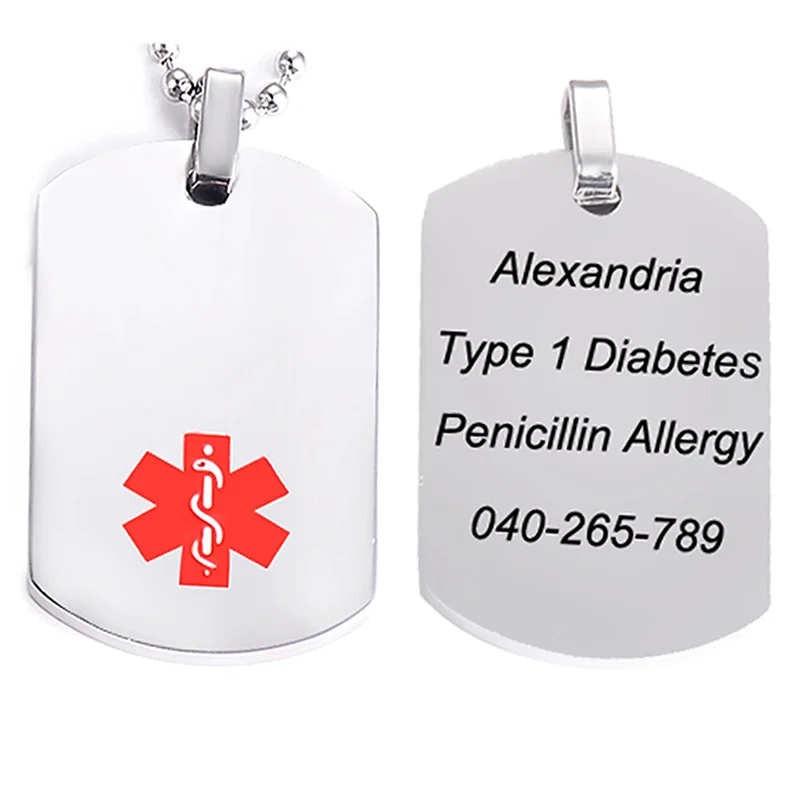 Free Engraving Unisex Stainless Steel Medical Alert ID Necklace Health Emergency Identification Pendant Necklaces Jewelry 2