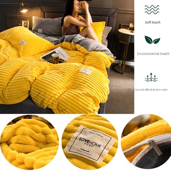 

2020 Winter Soft Warm Red Yellow Coral Velvet Quilt Bed Cover One Piece Flannel Thickening Warm Duvet Bedding Cover