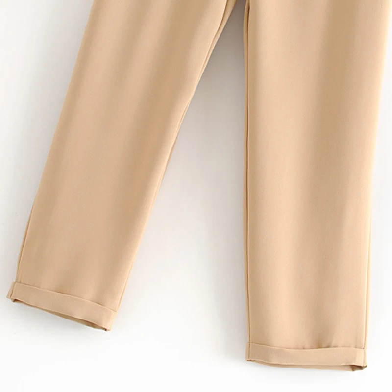 Брюки с эластичной резинкой на талии, Элегантные Женские однотонные офисные длинные брюки, повседневные женские штаны с карманами на молнии