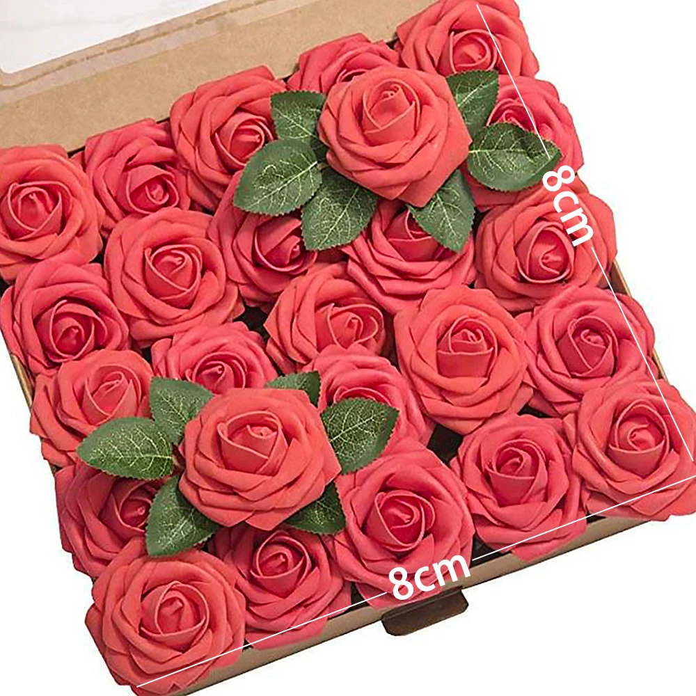 25pcs Faux E Rose Real Touch Foam Fake Flowers Bulk With Stem Roses
