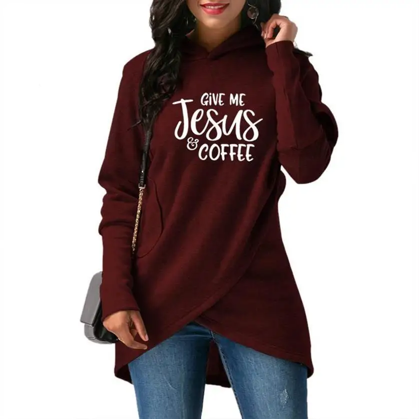 

Give Me Jesus Coffee Letters Print Bible Faith Hoodies For Women Casual Loose Sweatshirt Woman Tops Cute Cotton Hoody Plus Size