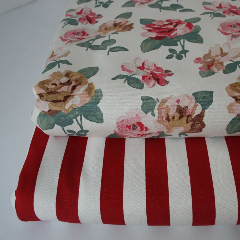 Полметра Красная белая полоса цветочный принт хлопок холст ткань для ручной работы DIY сумка диван скатерть T1029