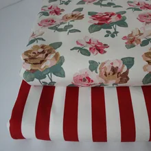 Полметра Красная белая полоса цветочный принт хлопок холст ткань для ручной работы DIY сумка диван скатерть T1029