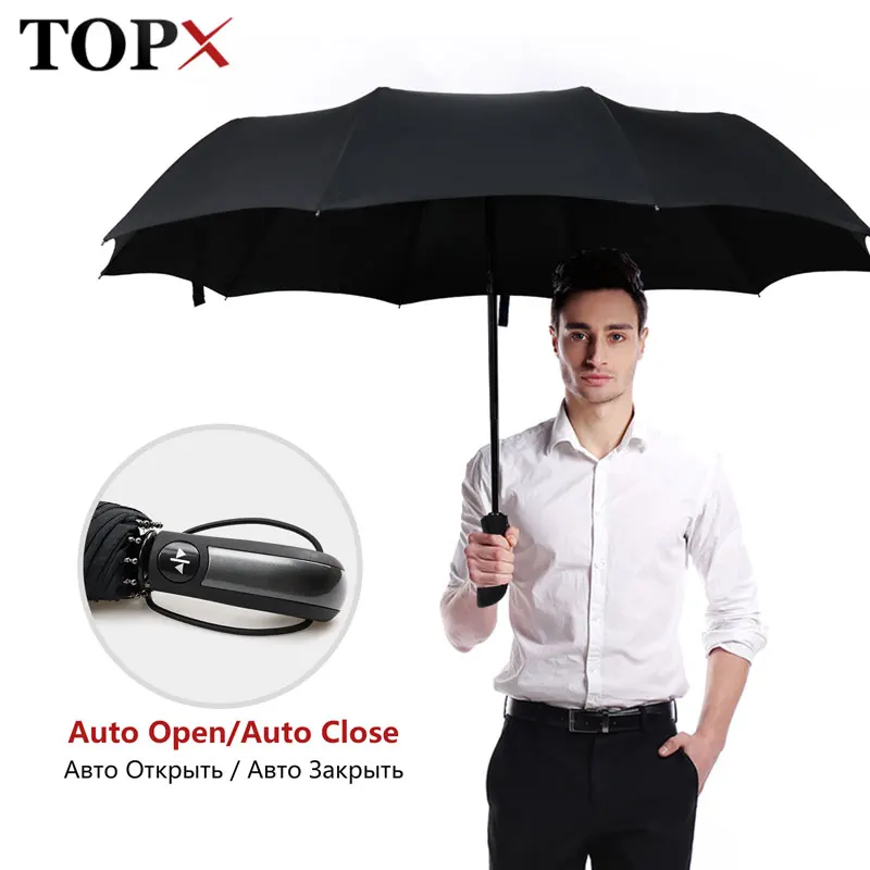 Wind Resistant Umbrella Rain Women Classic Folding Umbrella Rain Men Automatic Big Windproof Black Coating Women 10Ribs Parasol