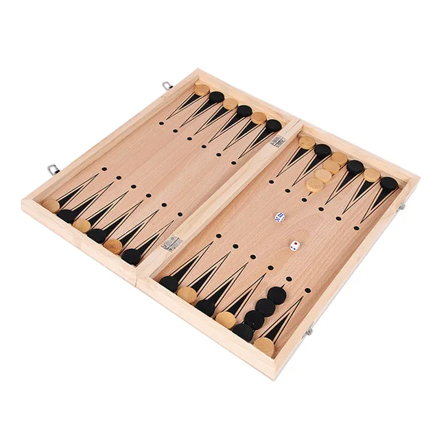 Best Quality Hot 3 in 1 Wooden Chess Game Set Backgammon Checkers Folding Wooden Chessboard Indoor Travel Chess Wood Pieces Chessman I63-