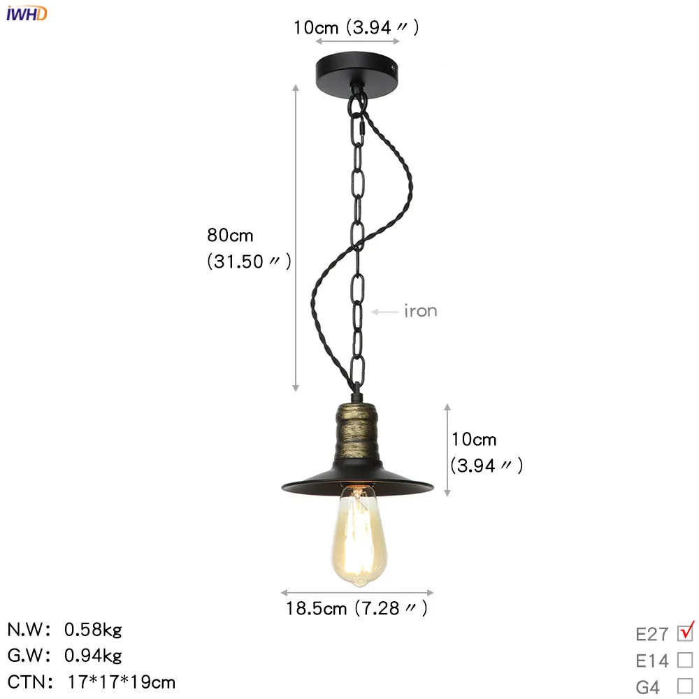IWHD цепь железный металлический светодиодный подвесной светильник для столовой гостиной Лофт промышленный Декор винтажный подвесной висячий светильник - Цвет корпуса: Edison