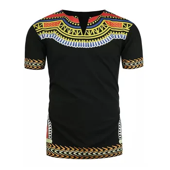 

Adult Men Summer African Print Dashiki Shirt Black Short Sleeve V Neck Slim Casual Cool Fashion Clothes Top TeeFor Men S-XXL