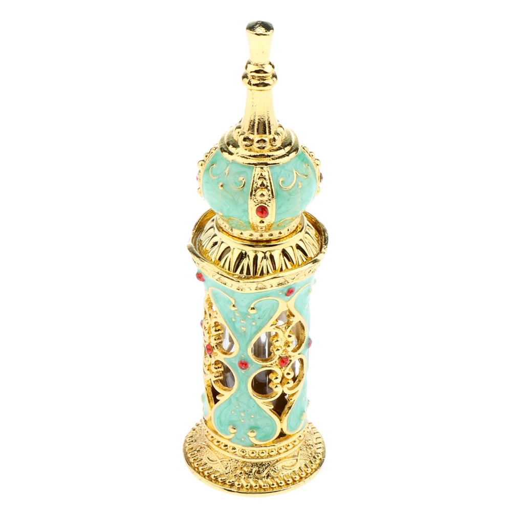 Vintage Heart Pattern Ancient Antique Empty Refillable Perfume Bottle Aqua