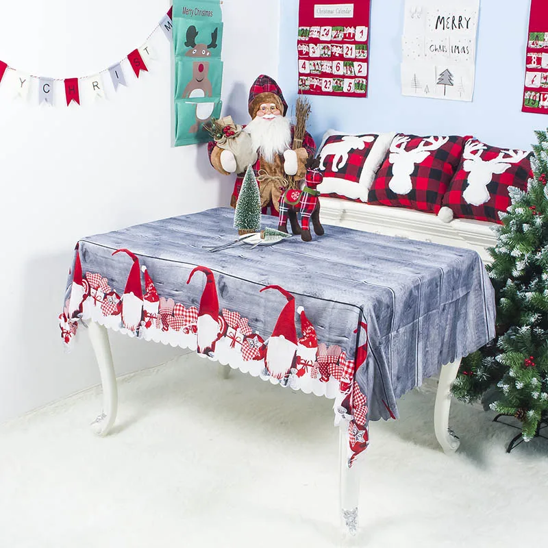 Скатерть с рождественской печатью, настольная, атмосферный макет, мультяшная полиэфирная скатерть, моющаяся Рождественская скатерть HR