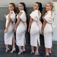 African Halter Sleeveless Bridesmaid Dresses Fashion Satin Big Bow Wedding Guest Dress Ankle Length Maid of Honor Dresses