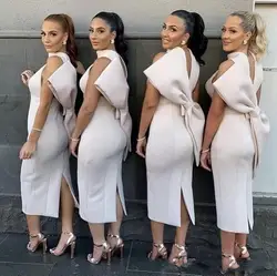 African Halter Sleeveless Bridesmaid Dresses Fashion Satin Big Bow  Wedding Guest Dress Ankle Length  Maid of Honor Dresses
