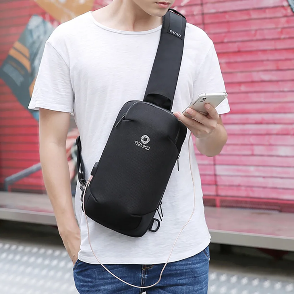 

OZUKO Men's Multi-function Messenger Bag Anti-theft Waterproof Travel Chest Bag High Quality Fashion Oxford Bags