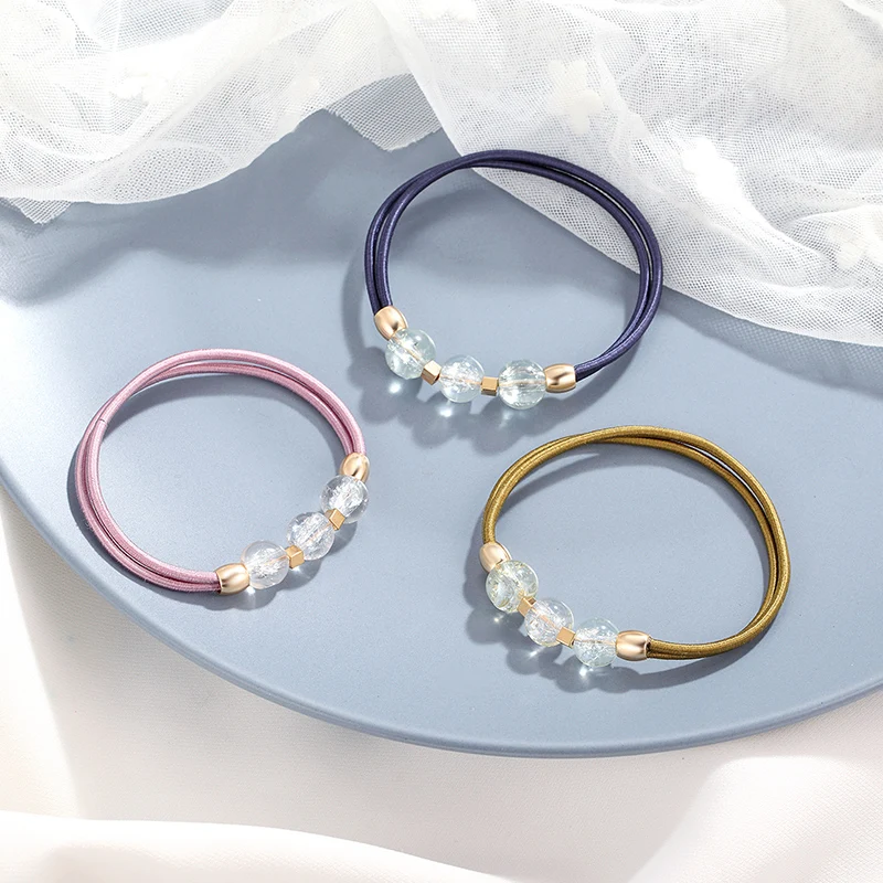 

CHIMERA Simple Vintage Hair Ties Round Crystal Elastic Hair Bands Rope for Women Girls Korean Ponytail Holder Gum Scrunchie