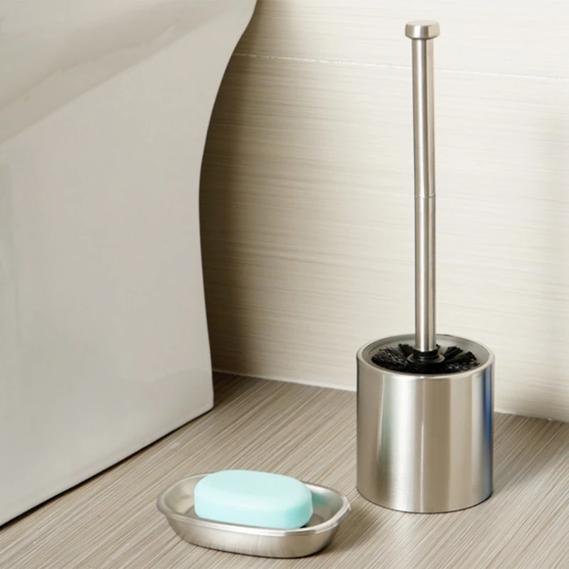 

Straight Stainless Steel Toilet Brush with a Little Soap Dish Soap Box Set