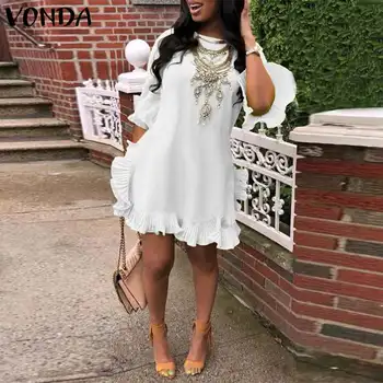 

VONDA Mini Dress Woman Casual Vintage Half Butterfly Sleeve Party Dress 2020 Summer Sundress Bohemian Vestidos Plus Size Robe