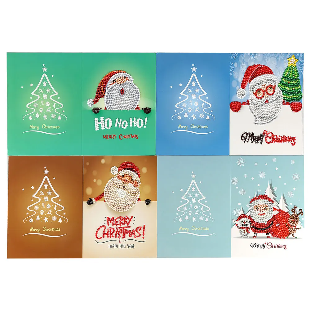 

New Year 8pcs/set Xmas Gifts Present Cards DIY Santa Claus Greeting Message Paper Card Decor Festivla Blessing Papercraft Cards