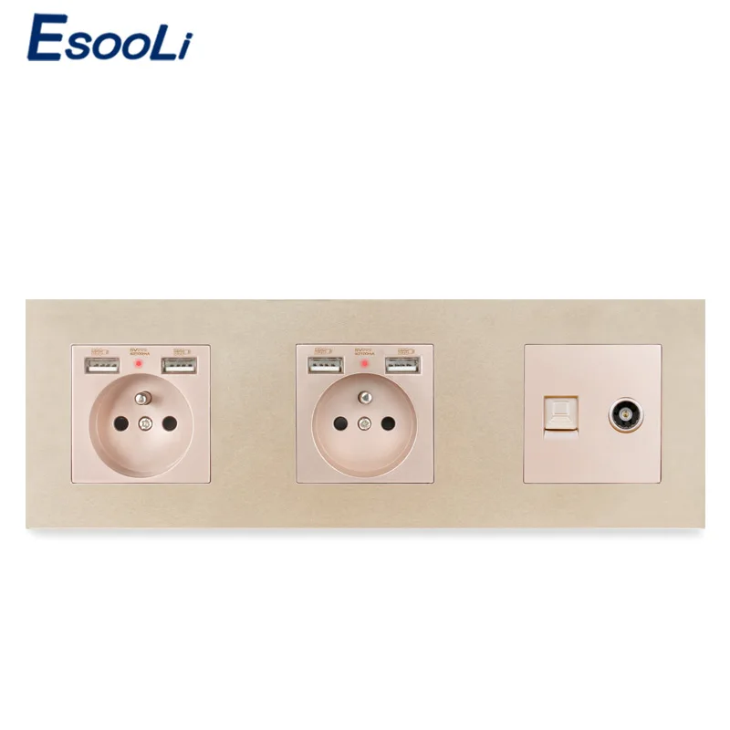 ESOOLI PC пластиковая панель двойное французское Стандартное Гнездо с 4 USB разъемами