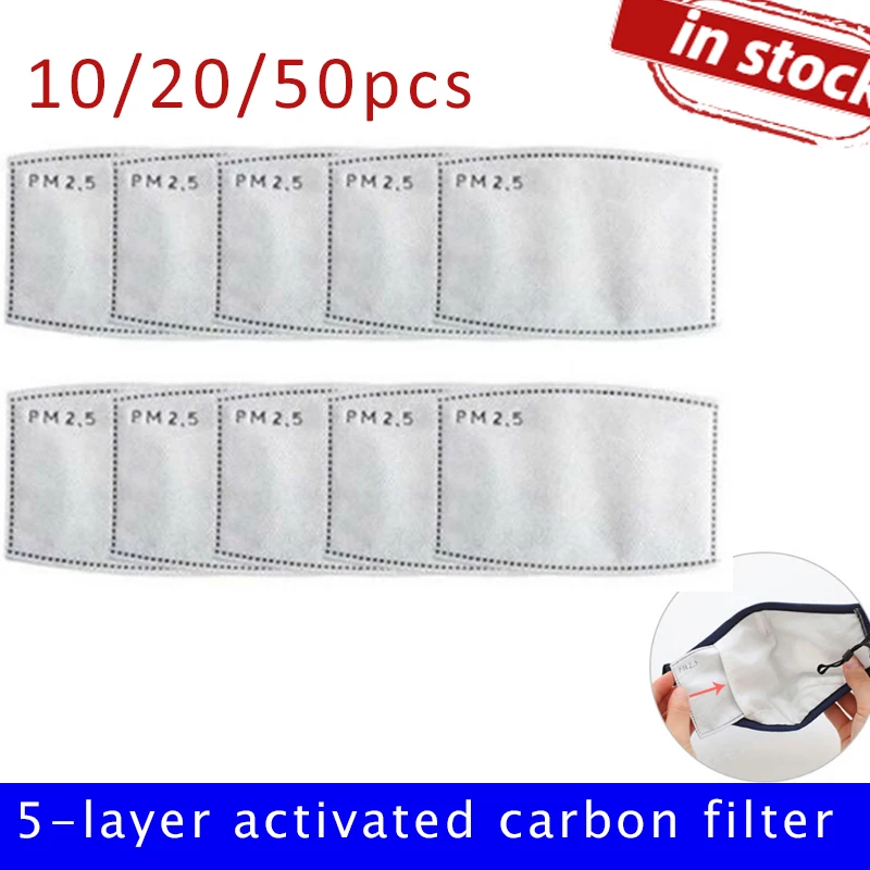 

50/40/30pcs Disposable PM2.5 mask filter Anti-fog dust-proof square arc-shaped activated carbon filter activated carbon PM2.5 fi
