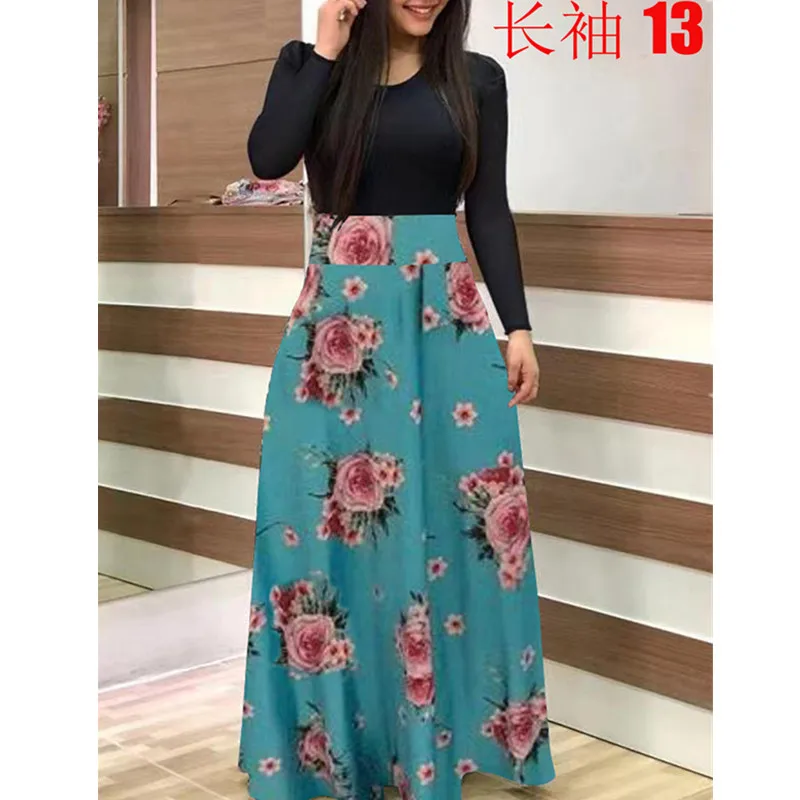 Oufisun Spring Autumn Hohemia Womne's Dress Casual Patchwork Parint Maixi Dresses Elegant Tunic Boho Party Midi Dresses Vestidos
