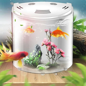 

5L Fish Tank Living Room Filtration Home Decor Desktop Office 180 Degree Open Mini Aquarium USB LED Simulation Water Plants