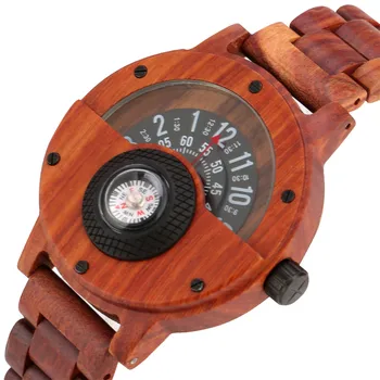 

Compass Design Red/Ebony Wooden Watch Men Quartz Wood Watches Sport Fashion Men's Wooden Clock Folding Clasp Full Wood Timepiece