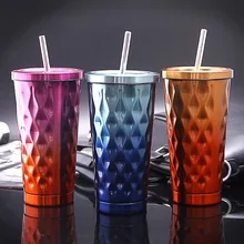 1 шт. 304 рифленая нержавеющая сталь в форме кружка с ремнем наружная портативная Автомобильная чашка, кофейная чашка с соломинкой 3 цвета