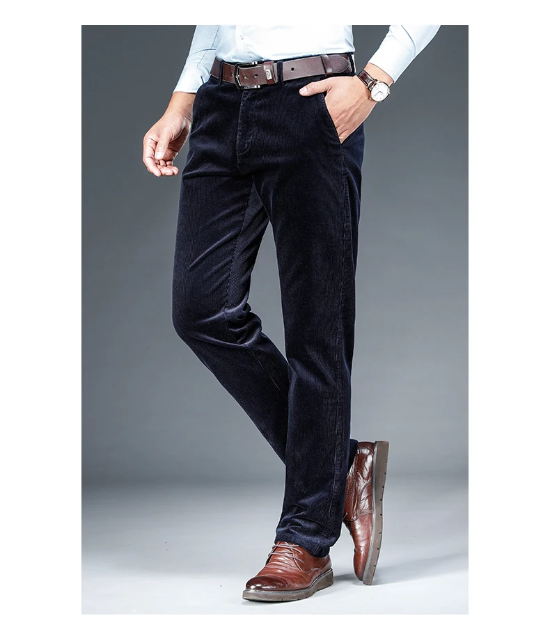black casual trousers Plus Size 40 42 Men Classic Business Elastic Comfortable Men Dress Trousers Winter Heavyweight Corduroy Men's Casual Pants work casual pants