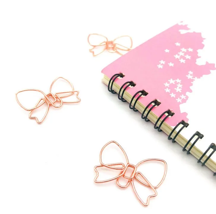 Metal Paper Clip Paperclips rose gold color bowtie modeling Rose Gold Stationery Metal Clip Clipes paper clips