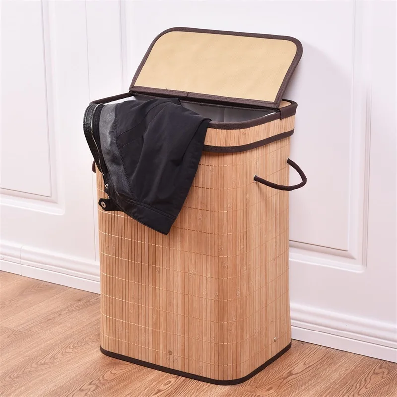 

Rectangular Bamboo Laundry Hamper Basket With a Withdrawable Inside Liner Functional and Stylish Laundry Hamper HW54488